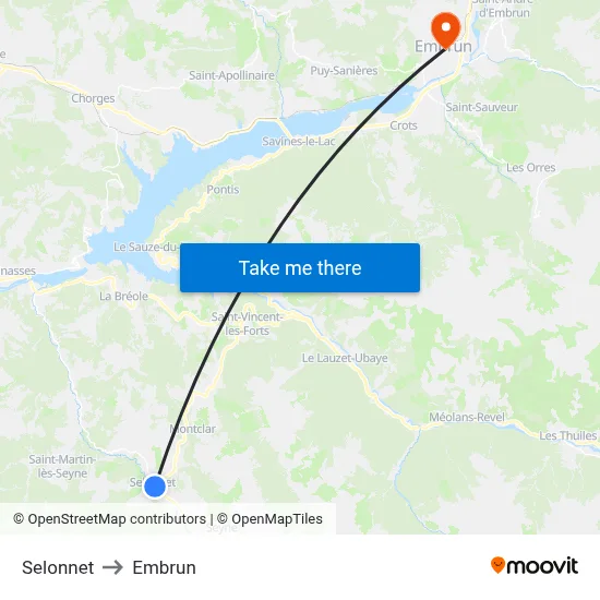 Selonnet to Embrun map