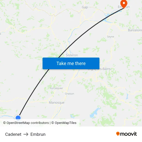 Cadenet to Embrun map