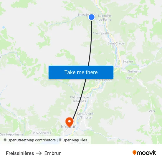 Freissinières to Embrun map