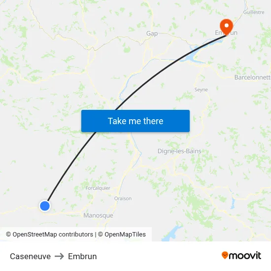 Caseneuve to Embrun map