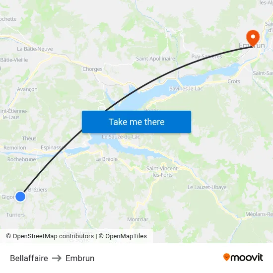 Bellaffaire to Embrun map