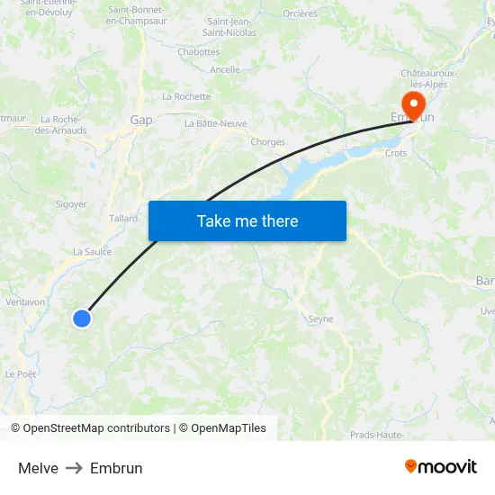 Melve to Embrun map