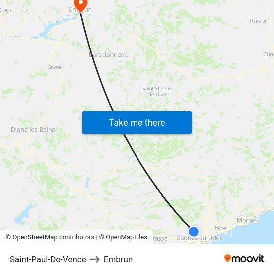 Saint-Paul-De-Vence to Embrun map