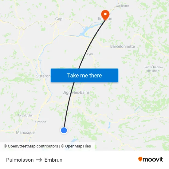 Puimoisson to Embrun map