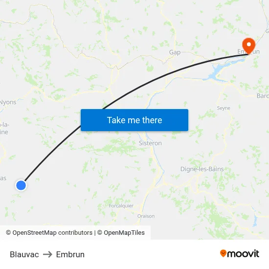 Blauvac to Embrun map