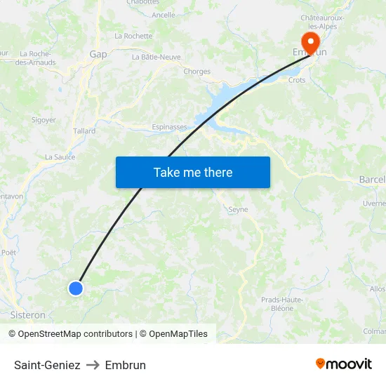 Saint-Geniez to Embrun map