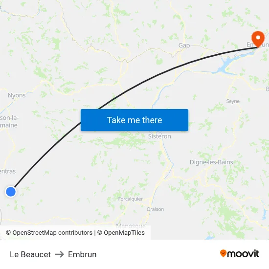 Le Beaucet to Embrun map