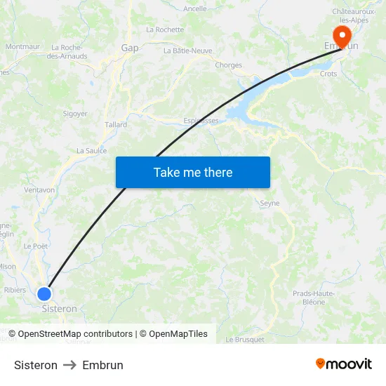 Sisteron to Embrun map