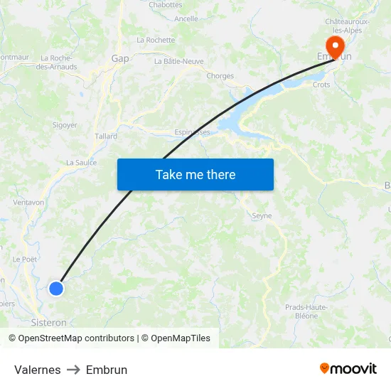 Valernes to Embrun map