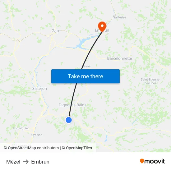 Mézel to Embrun map