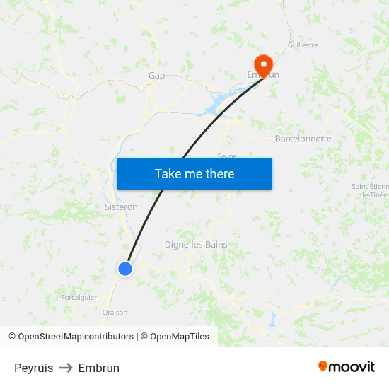 Peyruis to Embrun map