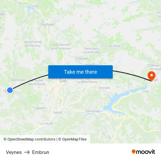 Veynes to Embrun map