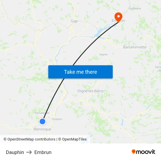 Dauphin to Embrun map