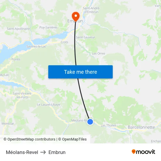 Méolans-Revel to Embrun map
