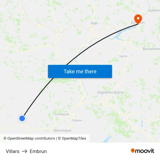 Villars to Embrun map