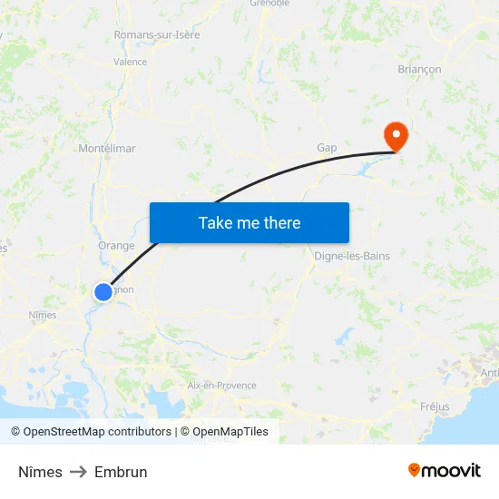 Nîmes to Embrun map
