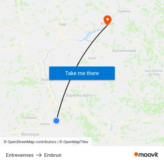 Entrevennes to Embrun map