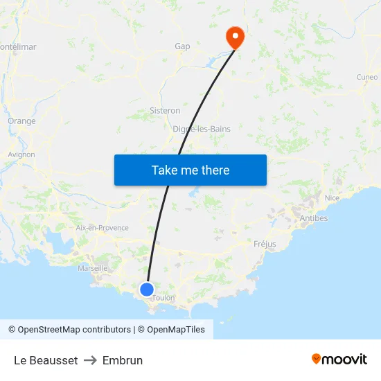 Le Beausset to Embrun map