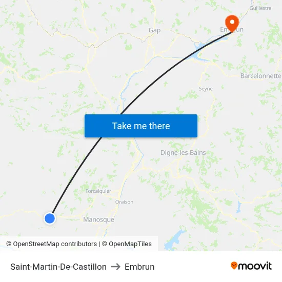 Saint-Martin-De-Castillon to Embrun map