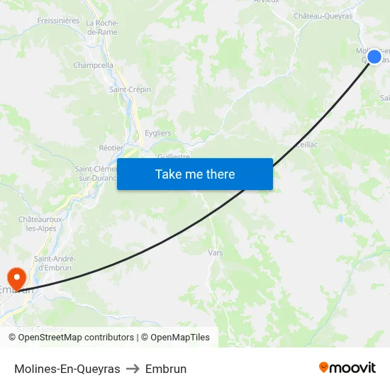 Molines-En-Queyras to Embrun map
