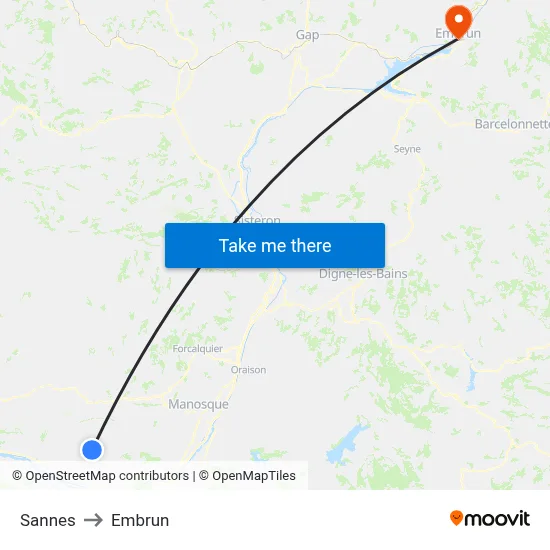 Sannes to Embrun map