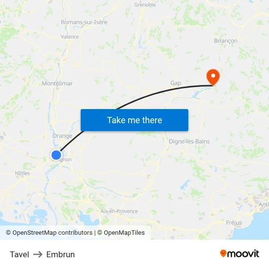 Tavel to Embrun map