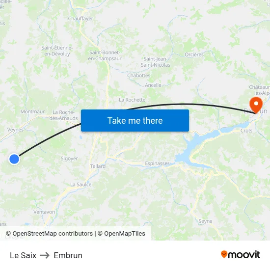 Le Saix to Embrun map
