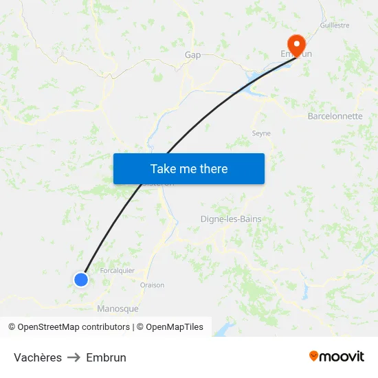 Vachères to Embrun map