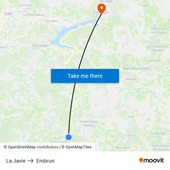 La Javie to Embrun map
