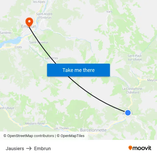 Jausiers to Embrun map