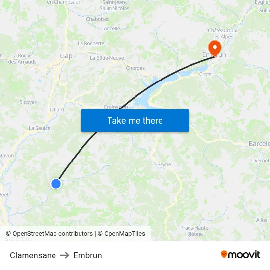 Clamensane to Embrun map