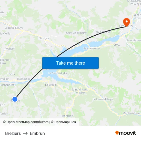 Bréziers to Embrun map