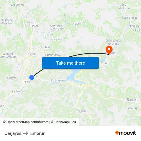 Jarjayes to Embrun map