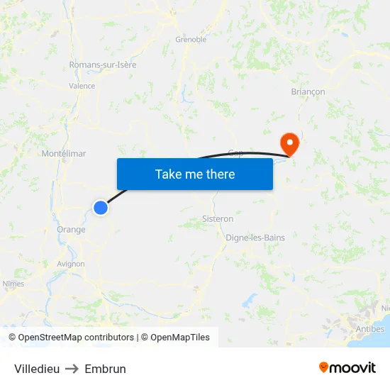 Villedieu to Embrun map