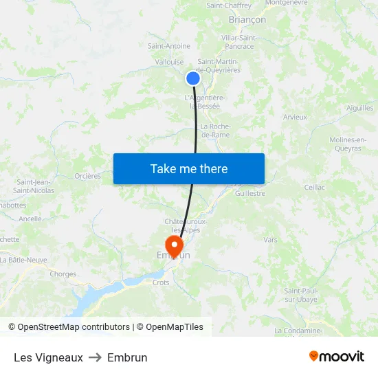 Les Vigneaux to Embrun map
