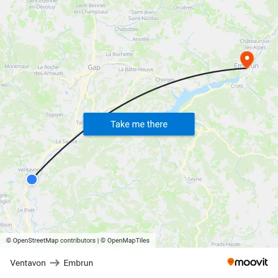 Ventavon to Embrun map