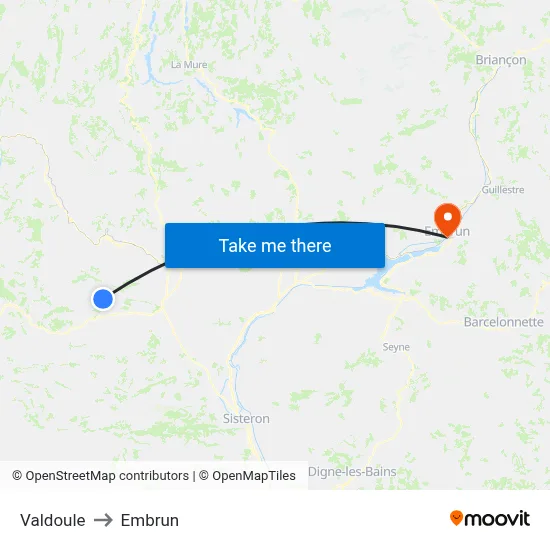 Valdoule to Embrun map