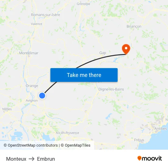 Monteux to Embrun map
