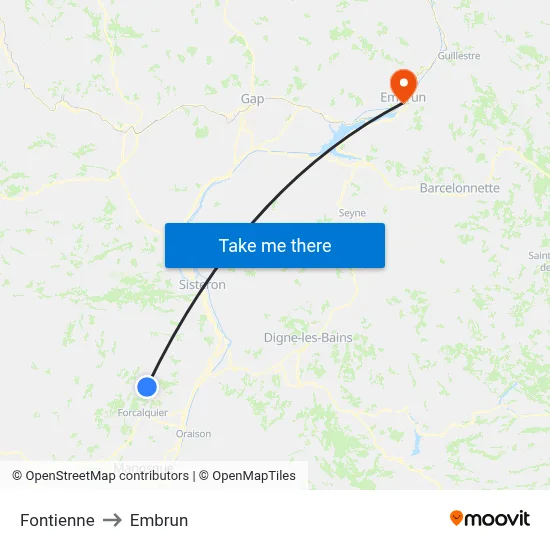 Fontienne to Embrun map