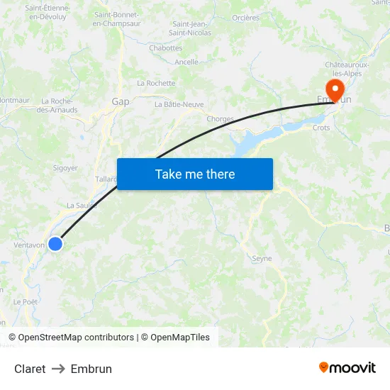Claret to Embrun map