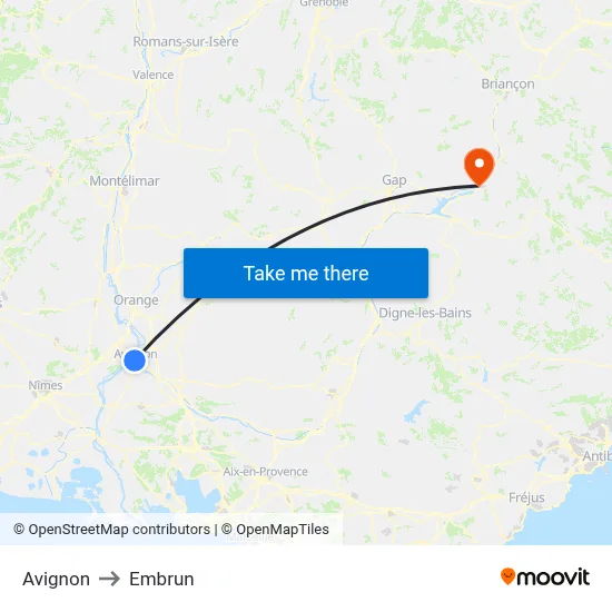 Avignon to Embrun map