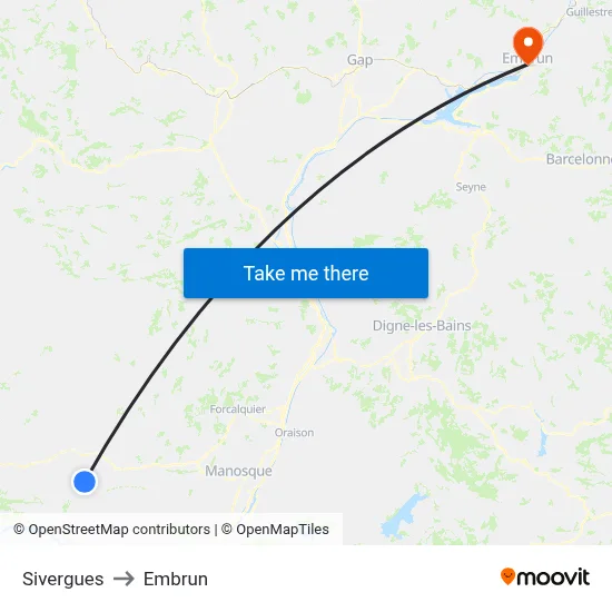 Sivergues to Embrun map