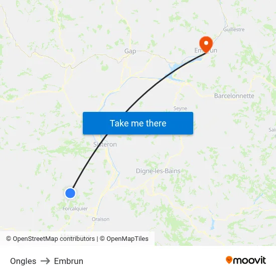 Ongles to Embrun map