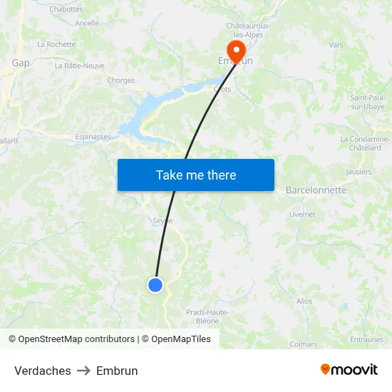 Verdaches to Embrun map
