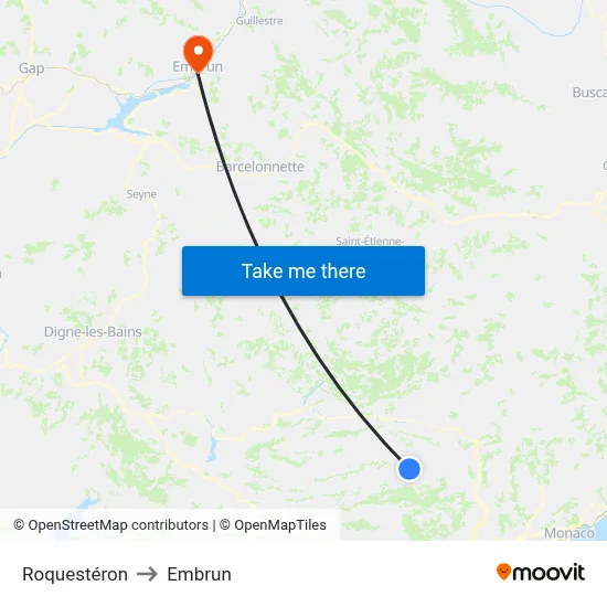Roquestéron to Embrun map