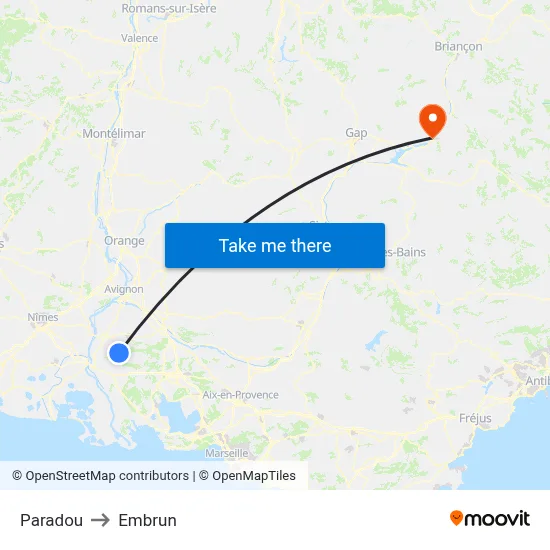Paradou to Embrun map