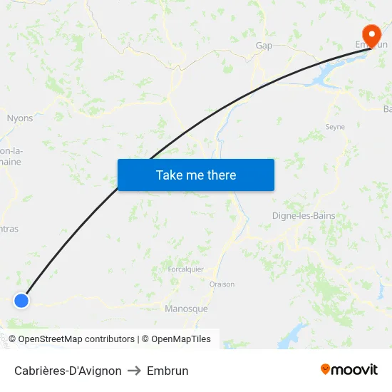 Cabrières-D'Avignon to Embrun map