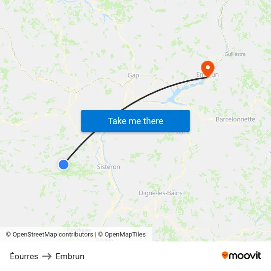 Éourres to Embrun map