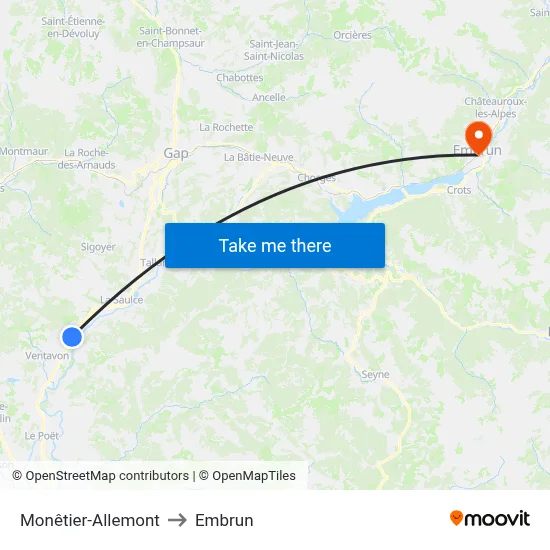 Monêtier-Allemont to Embrun map