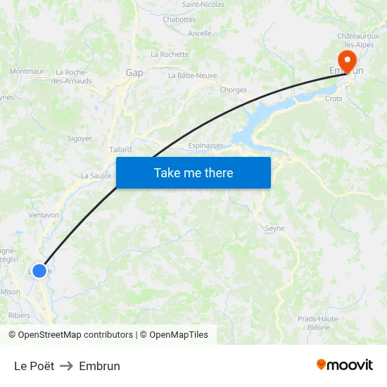 Le Poët to Embrun map
